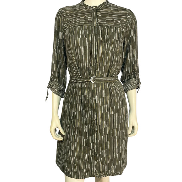 Apt. 9 Dresses & Skirts - Apt. 9 Sz M Shirt Dress with Belt Roll Tab Sleeves Above-Knee Mod Olive Stripes